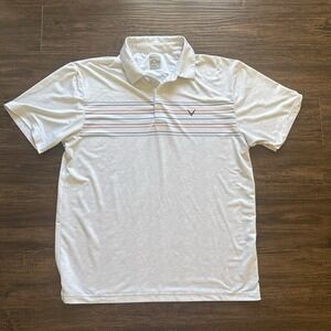 Callaway Men's Large Golf Polo Shirt Logo White With Stripes